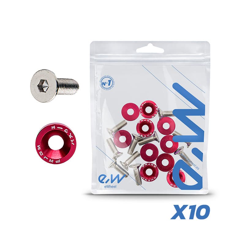 Rondelle JDM roja con tornillos M6x16 - 10uds